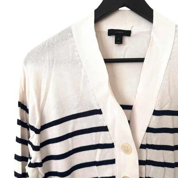JCREW Striped Cropped Button Front Cardigan White Navy X-Large - Picture 4 of 5